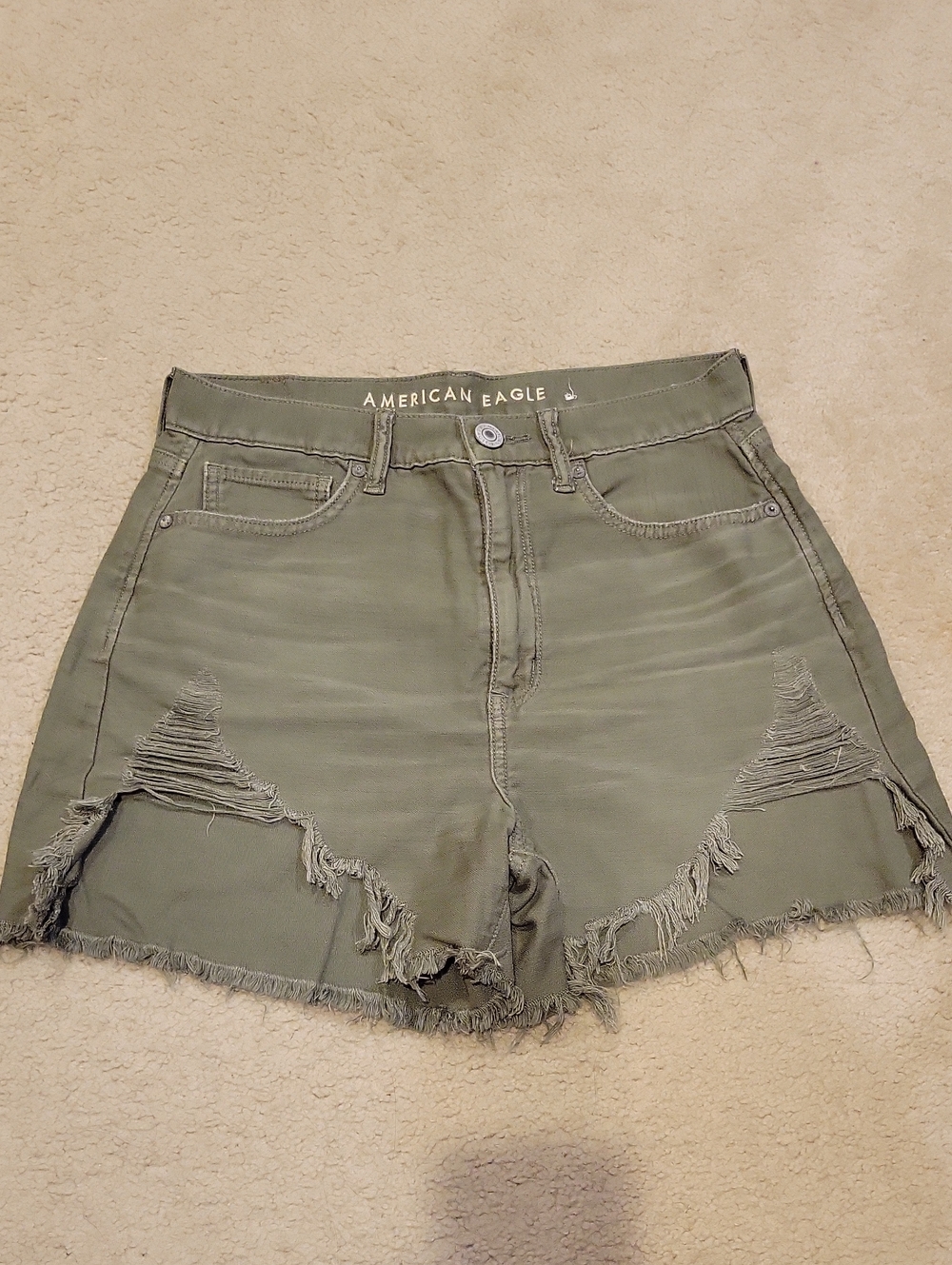 American Eagle Outfitters Olive Green Distressed Denim Shorts